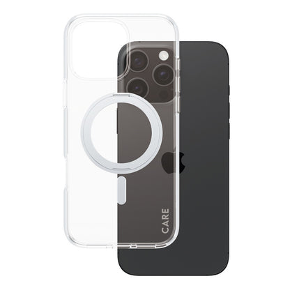 Husa MagSafe pentru Apple iPhone 16 Pro Max, PanzerGlass, Care Feature Kickstand, Transparenta Argintie