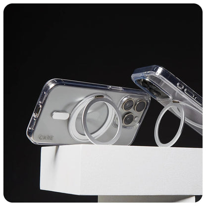 Husa MagSafe pentru Apple iPhone 16 Pro Max, PanzerGlass, Care Feature Kickstand, Transparenta Argintie