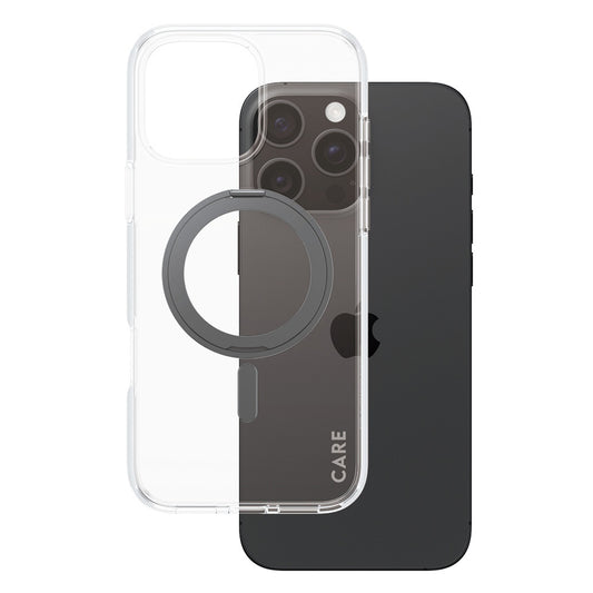 Husa MagSafe pentru Apple iPhone 16 Pro Max, PanzerGlass, Care Feature Kickstand, Transparenta Neagra