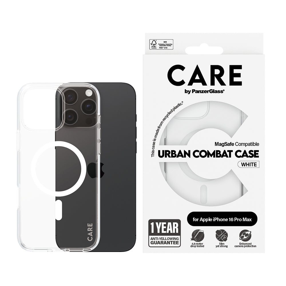 Husa MagSafe pentru Apple iPhone 16 Pro Max, PanzerGlass, Care Urban Combat, Transparenta Alba