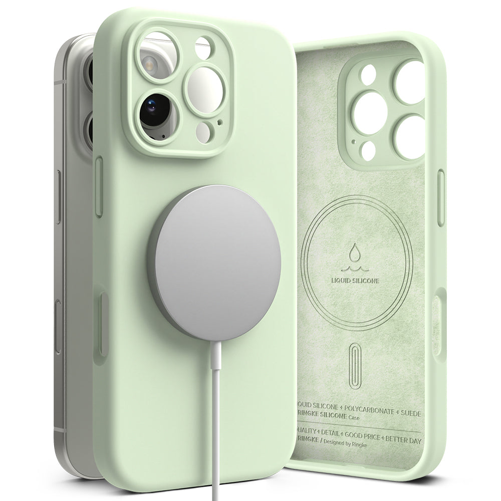 Husa MagSafe pentru Apple iPhone 16 Pro Max, Ringke, Silicone, Verde Deschis
