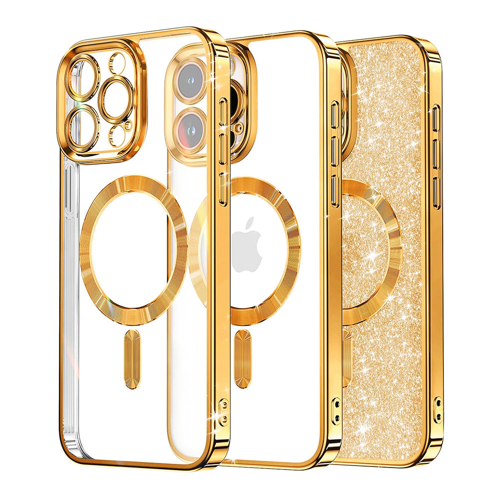 Husa MagSafe pentru Apple iPhone 16 Pro Max, Techsuit, Luxury Glitter, Aurie
