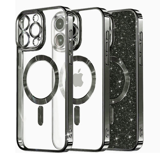 Husa MagSafe pentru Apple iPhone 16 Pro Max, Techsuit, Luxury Glitter, Neagra