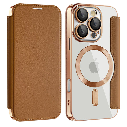 Husa MagSafe pentru Apple iPhone 16 Pro Max, Techsuit, SmartMag Book, Maro