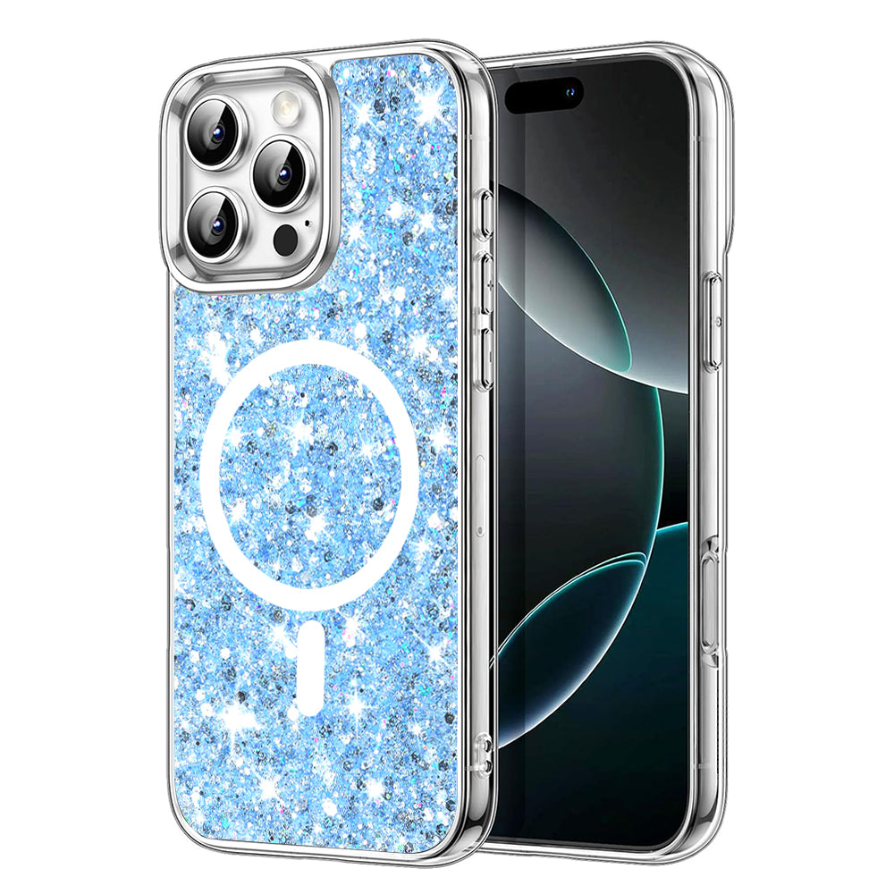 Husa MagSafe pentru Apple iPhone 16 Pro Max, Techsuit, Sparkly Glitter, Bleu