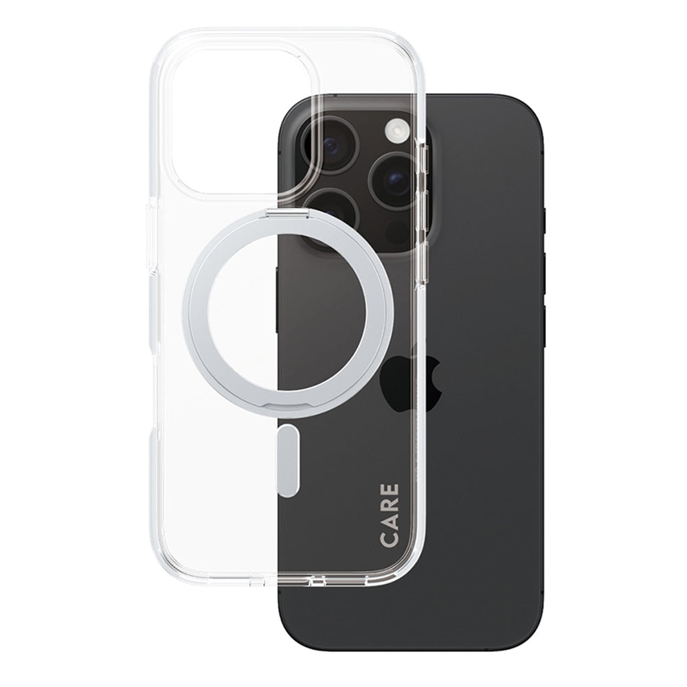 Husa MagSafe pentru Apple iPhone 16 Pro, PanzerGlass, Care Feature Kickstand, Transparenta Argintie