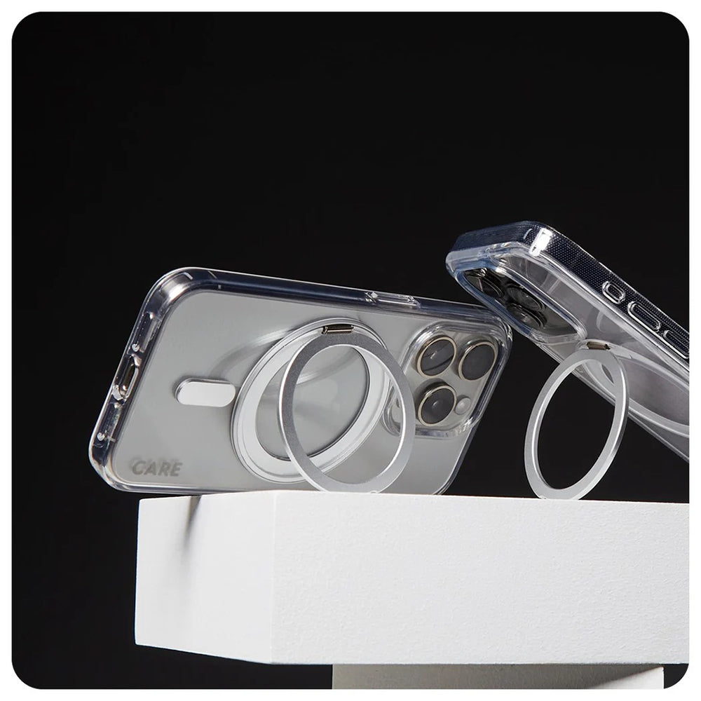 Husa MagSafe pentru Apple iPhone 16 Pro, PanzerGlass, Care Feature Kickstand, Transparenta Argintie