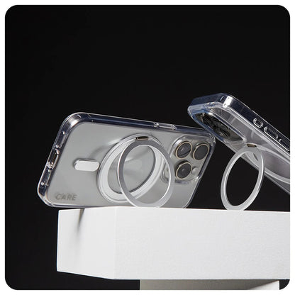 Husa MagSafe pentru Apple iPhone 16 Pro, PanzerGlass, Care Feature Kickstand, Transparenta Argintie