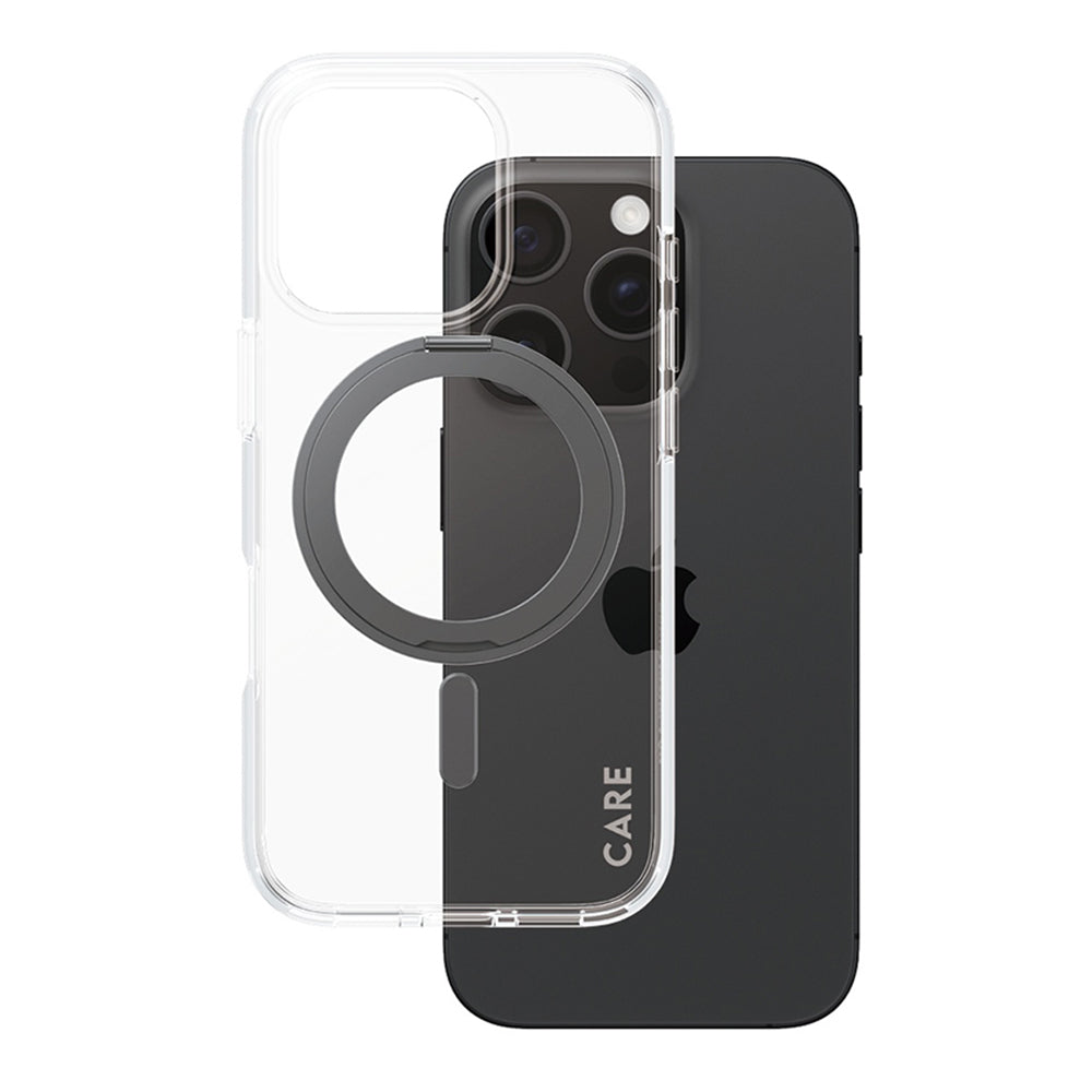 Husa MagSafe pentru Apple iPhone 16 Pro, PanzerGlass, Care Feature Kickstand, Transparenta Neagra