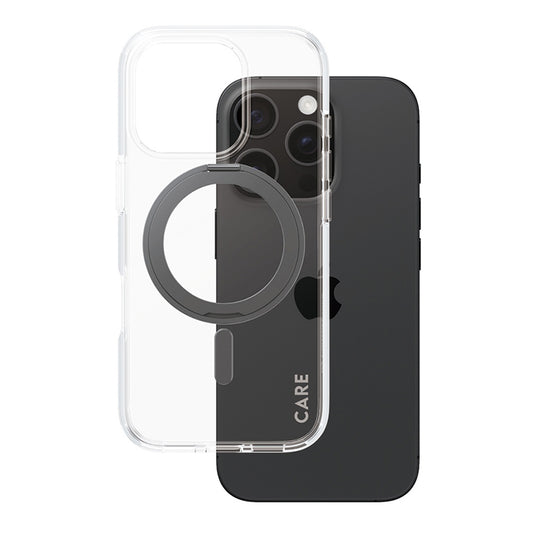 Husa MagSafe pentru Apple iPhone 16 Pro, PanzerGlass, Care Feature Kickstand, Transparenta Neagra