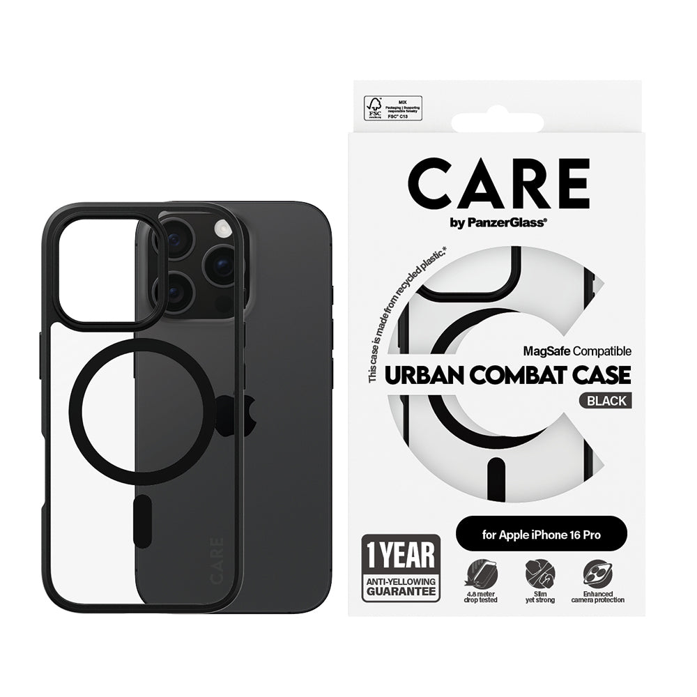 Husa MagSafe pentru Apple iPhone 16 Pro, PanzerGlass, Care Urban Combat, Neagra Transparenta