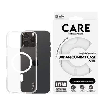 Husa MagSafe pentru Apple iPhone 16 Pro, PanzerGlass, Care Urban Combat, Transparenta Alba