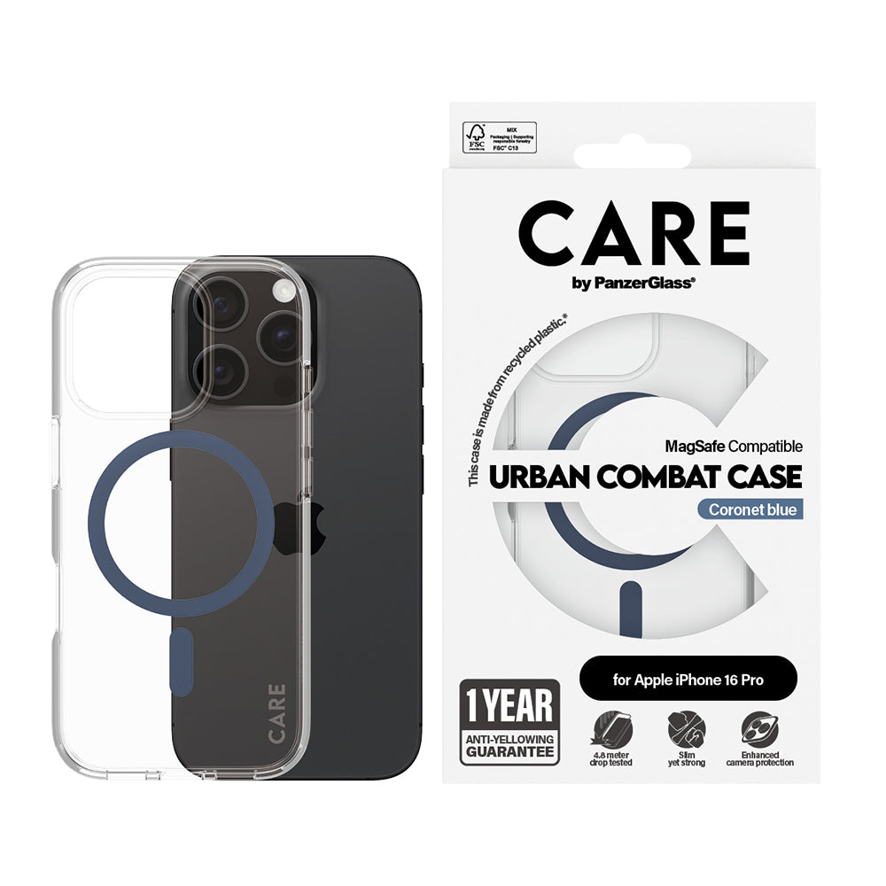 Husa MagSafe pentru Apple iPhone 16 Pro, PanzerGlass, Care Urban Combat, Transparenta Albastra