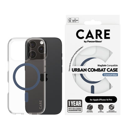 Husa MagSafe pentru Apple iPhone 16 Pro, PanzerGlass, Care Urban Combat, Transparenta Albastra