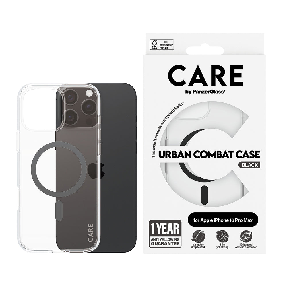Husa MagSafe pentru Apple iPhone 16 Pro, PanzerGlass, Care Urban Combat, Transparenta Neagra