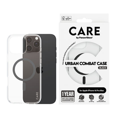 Husa MagSafe pentru Apple iPhone 16 Pro, PanzerGlass, Care Urban Combat, Transparenta Neagra