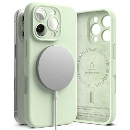 Husa MagSafe pentru Apple iPhone 16 Pro, Ringke, Silicone, Verde Deschis