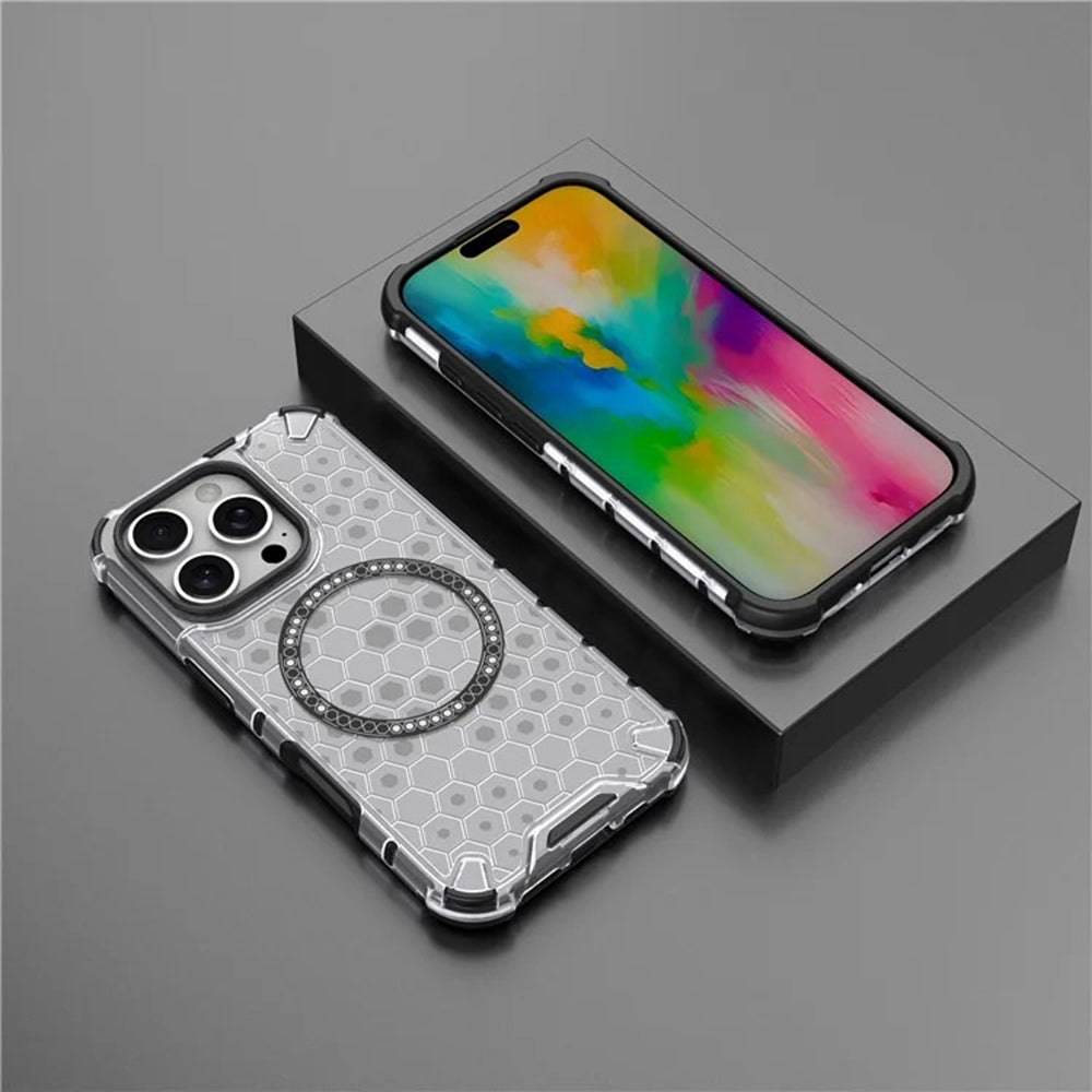Husa MagSafe pentru Apple iPhone 16 Pro, Techsuit, HoneyComb Shield, Alba