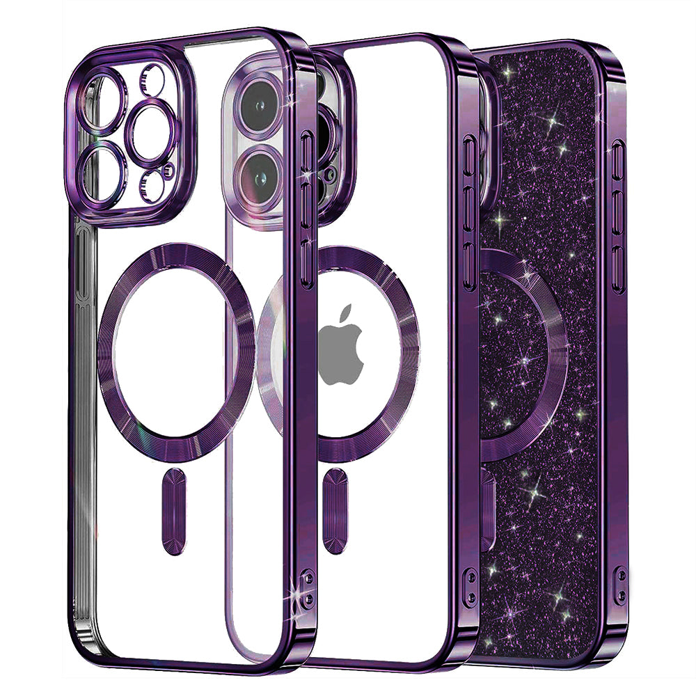 Husa MagSafe pentru Apple iPhone 16 Pro, Techsuit, Luxury Glitter, Mov Inchis