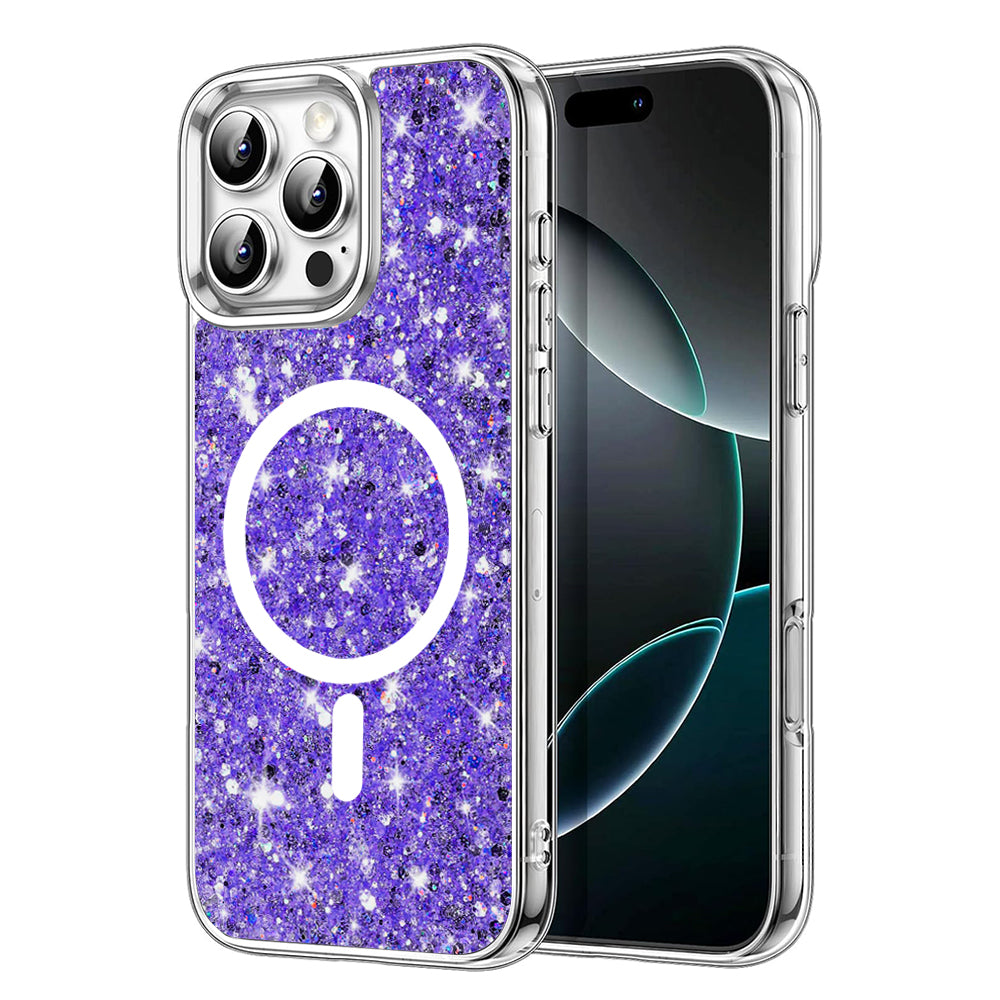 Husa MagSafe pentru Apple iPhone 16 Pro, Techsuit, Sparkly Glitter, Mov