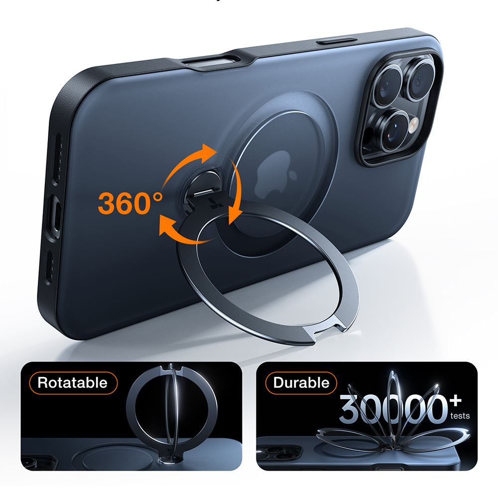 Husa MagSafe pentru Apple iPhone 16 Pro, Torras, Ostand Spin, Neagra