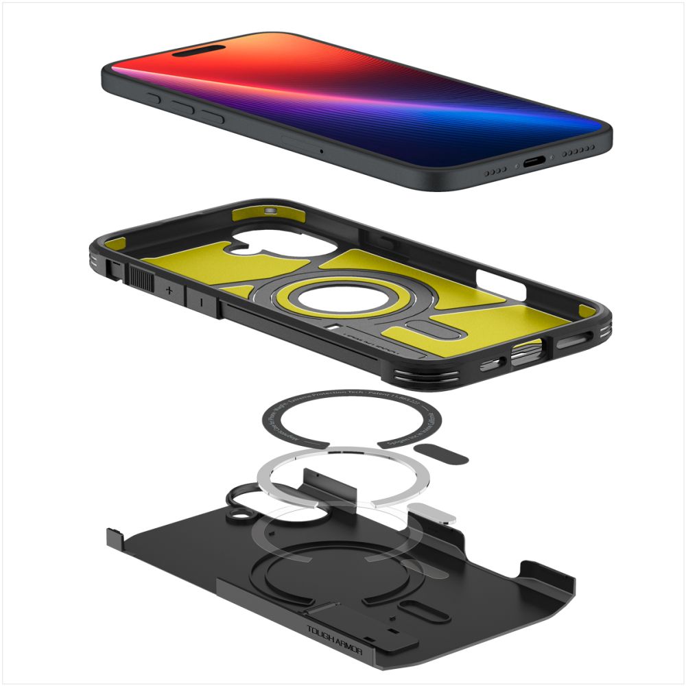 Husa MagSafe pentru Apple iPhone 16, Spigen, Tough Armor, Neagra ACS08216
