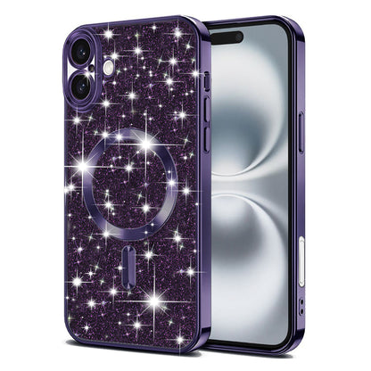 Husa MagSafe pentru Apple iPhone 16, Techsuit, Luxury Glitter, Mov Inchis