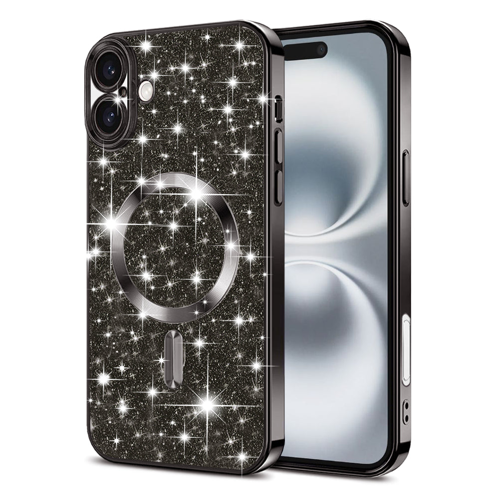 Husa MagSafe pentru Apple iPhone 16, Techsuit, Luxury Glitter, Neagra