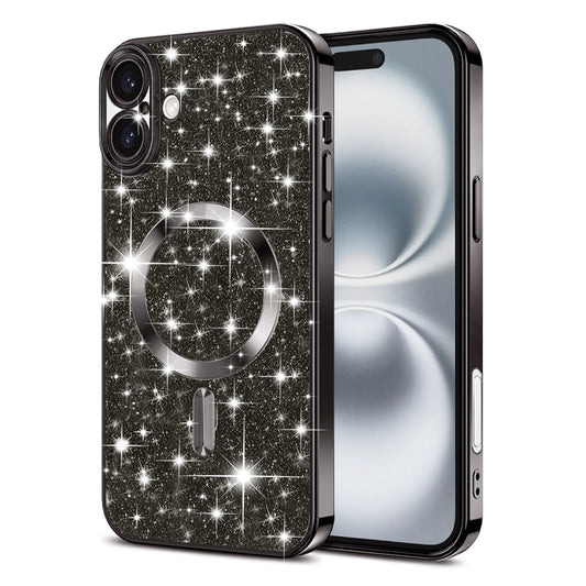 Husa MagSafe pentru Apple iPhone 16, Techsuit, Luxury Glitter, Neagra