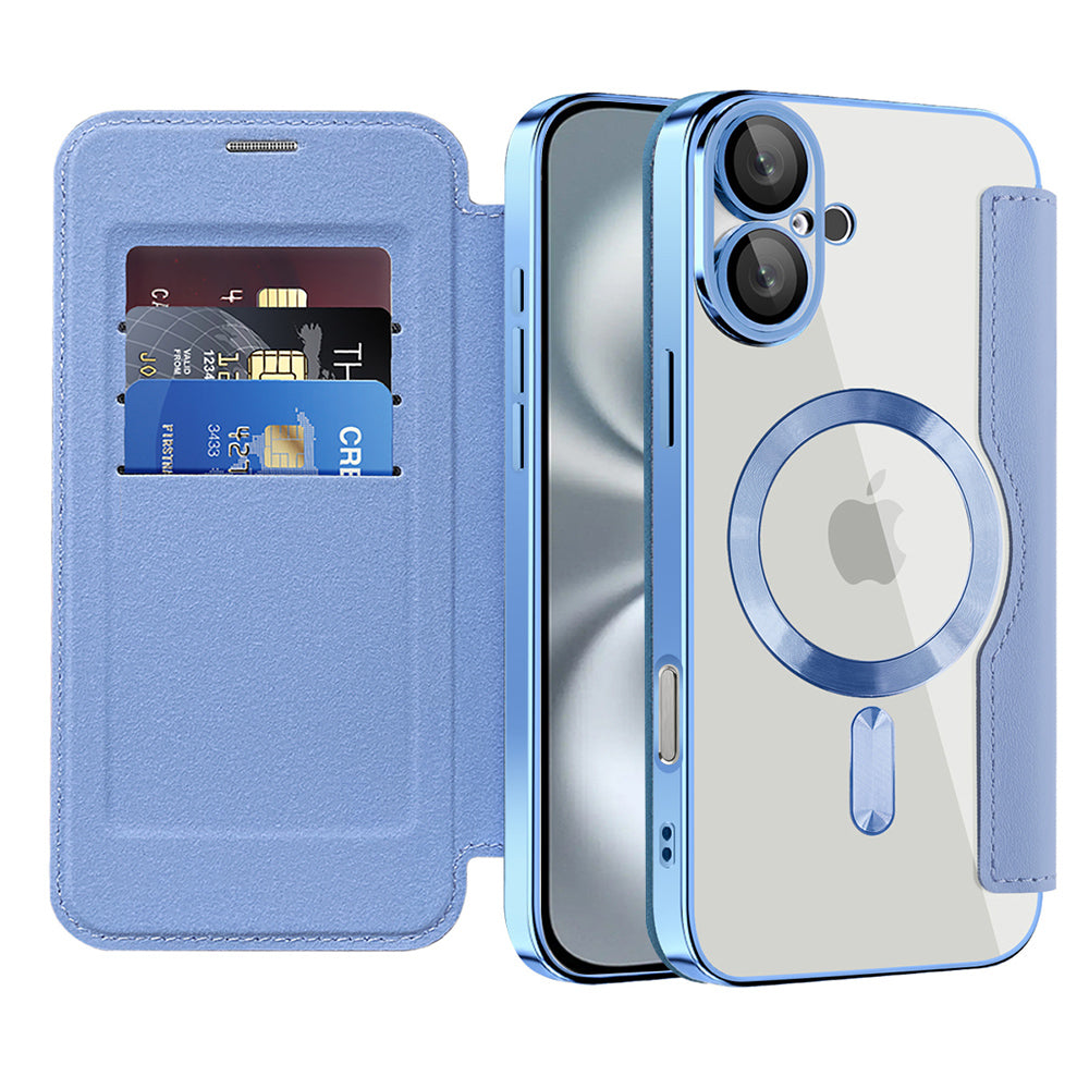 Husa MagSafe pentru Apple iPhone 16, Techsuit, SmartMag Book, Bleu