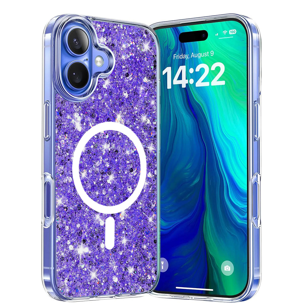 Husa MagSafe pentru Apple iPhone 16, Techsuit, Sparkly Glitter, Mov
