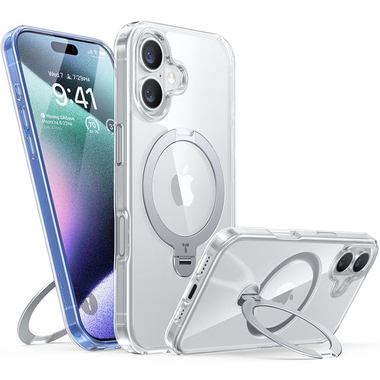 Husa MagSafe pentru Apple iPhone 16, Torras, Ostand Spin, Transparenta
