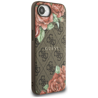 Husa MagSafe pentru Apple iPhone 16e, Guess, 4G Flowers Print, Maro