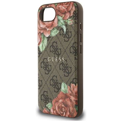Husa MagSafe pentru Apple iPhone 16e, Guess, 4G Flowers Print, Maro