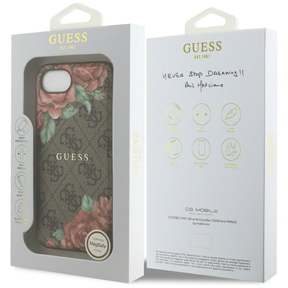Husa MagSafe pentru Apple iPhone 16e, Guess, 4G Flowers Print, Maro