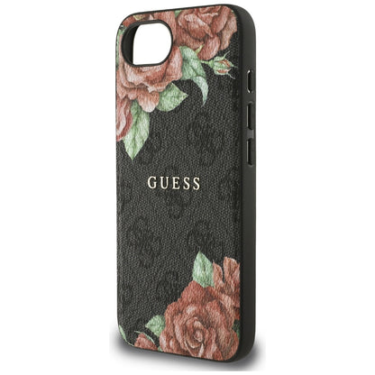 Husa MagSafe pentru Apple iPhone 16e, Guess, 4G Flowers Print, Neagra