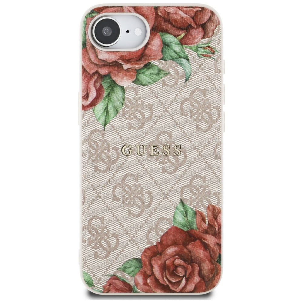 Husa MagSafe pentru Apple iPhone 16e, Guess, 4G Flowers Print, Roz