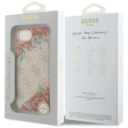 Husa MagSafe pentru Apple iPhone 16e, Guess, 4G Flowers Print, Roz