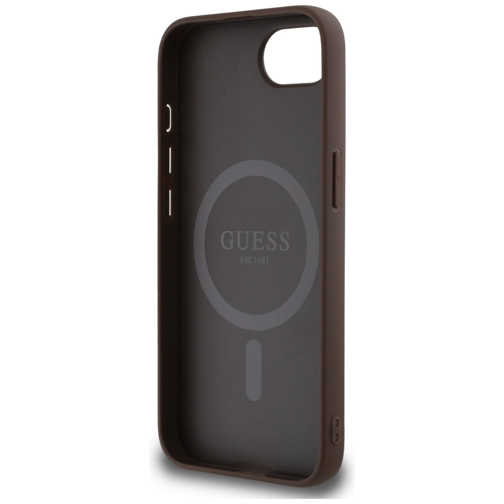Husa MagSafe pentru Apple iPhone 16e, Guess, 4G Ring Classic Logo, Maro