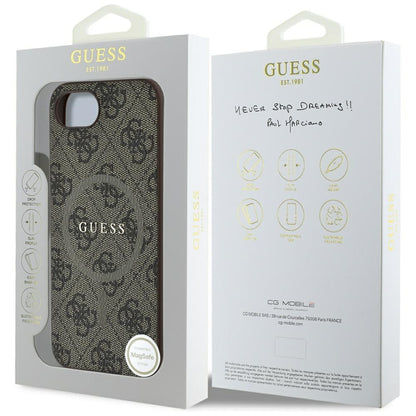 Husa MagSafe pentru Apple iPhone 16e, Guess, 4G Ring Classic Logo, Maro