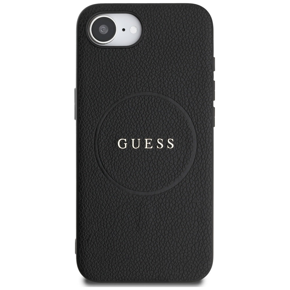 Husa MagSafe pentru Apple iPhone 16e, Guess, Grained Gold Ring, Neagra