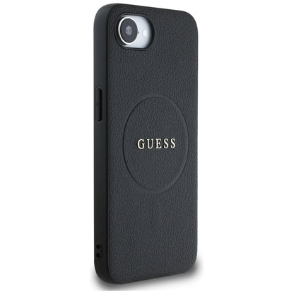 Husa MagSafe pentru Apple iPhone 16e, Guess, Grained Gold Ring, Neagra