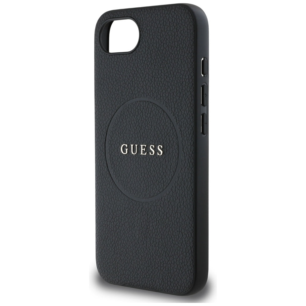 Husa MagSafe pentru Apple iPhone 16e, Guess, Grained Gold Ring, Neagra