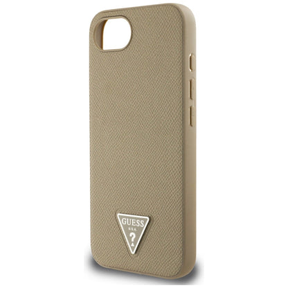 Husa MagSafe pentru Apple iPhone 16e, Guess, Grained Triangle Logo, Maro