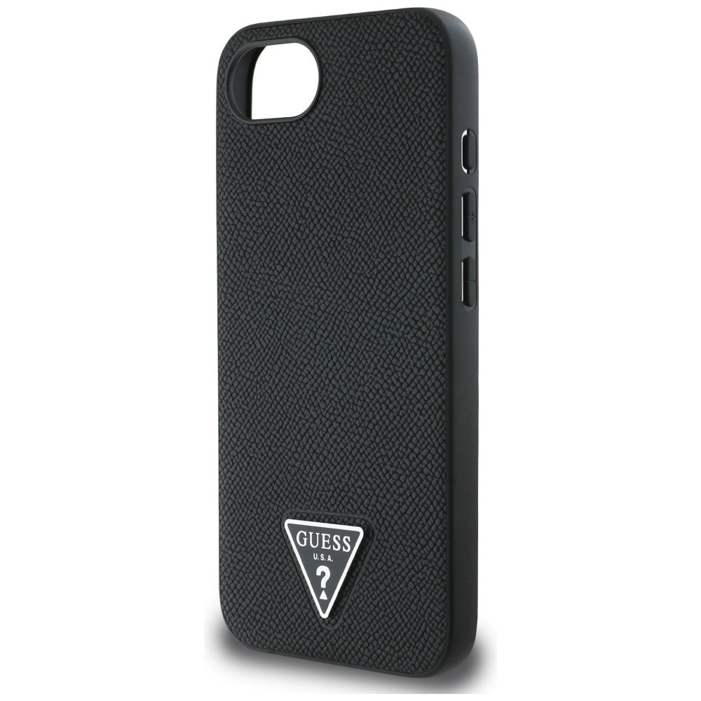 Husa MagSafe pentru Apple iPhone 16e, Guess, Grained Triangle Logo, Neagra