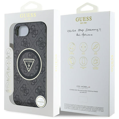 Husa MagSafe pentru Apple iPhone 16e, Guess, IML Glitter 4G Circle Triangle, Neagra