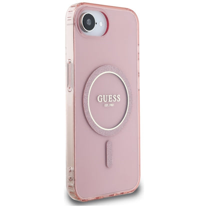 Husa MagSafe pentru Apple iPhone 16e, Guess, IML Glitter Circle, Roz