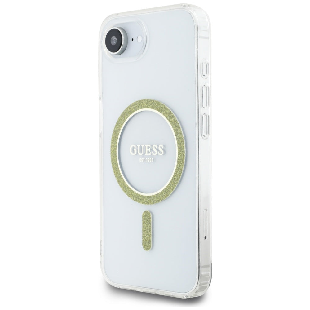 Husa MagSafe pentru Apple iPhone 16e, Guess, IML Glitter Circle, Transparenta