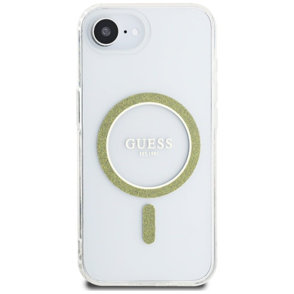 Husa MagSafe pentru Apple iPhone 16e, Guess, IML Glitter Circle, Transparenta