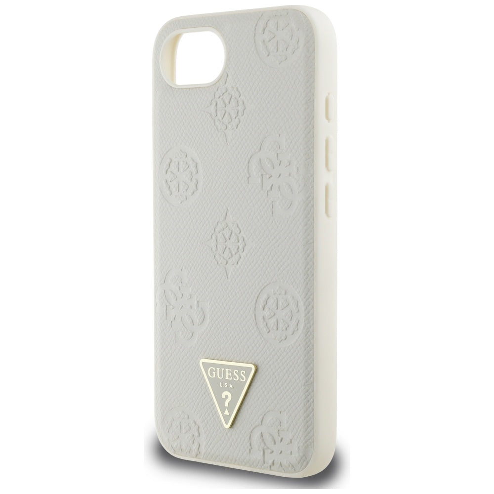 Husa MagSafe pentru Apple iPhone 16e, Guess, Peony Grained Hot Stamp Triangle , Bej
